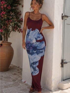 NWOT Peppermayo Dayana Maxi Dress Maroon Floral US 18 Plus Size XXL Summer